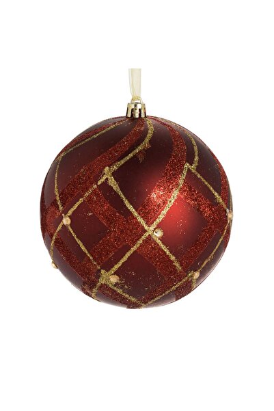 OEM Ornament Brad de Craciun Glob Rosu cu Glitter & Strass Ø12cm