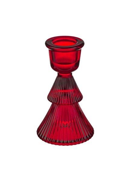 OEM Red Christmas Decorative Candlestick with Fir Tree Pattern Ø6x10cm