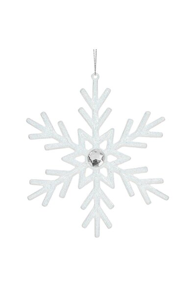 OEM Ornament Brad de Craciun Fulg Alb cu Glitter Piatra 15cm