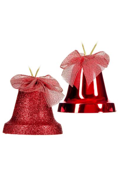 OEM Σετ Χριστουγεννιάτικων Στολιδιών Κόκκινες Καμπάνες με Γκλίτερ Λαμπερές 6ε...