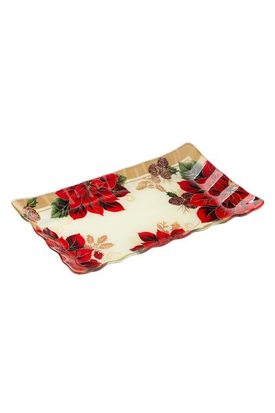 OEM Christmas Glass Plate Ecru Christmas Mistletoe 25x15cm