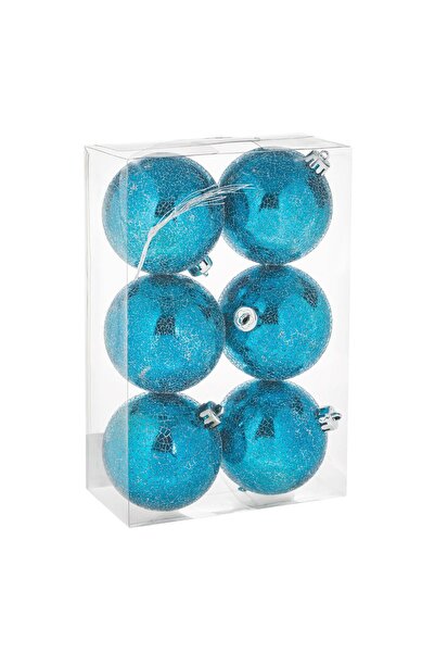OEM Set of Turquoise Christmas Baubles with Pattern & Glitter Ø8cm - 6pcs