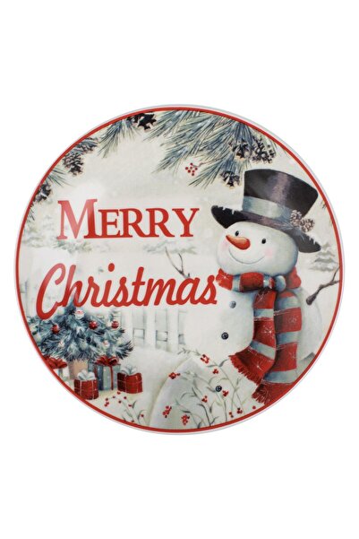 OEM Farfurie de Craciun din Portelan Alb cu Model Om de Zapada "Merry Christm...