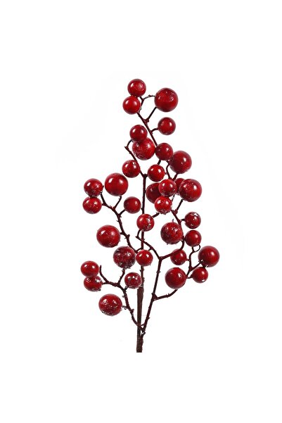 OEM Crenguta Decorativa de Craciun Pomusoare Frosty Rosii 62cm