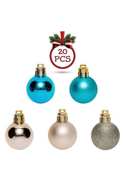 OEM Set of Christmas Baubles Turquoise Matte Shiny Glitter Beige Ø3cm - 20pcs