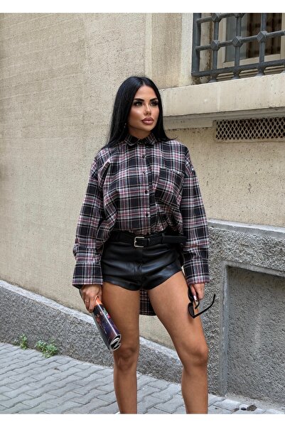 OLİSSE Kadın Salaş Ekose Kaşe Gömlek