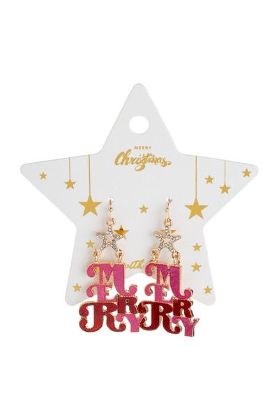 OEM Cercei de Craciun Stele de Culoare Aurie cu Strass ”Merry” Roz Rosu