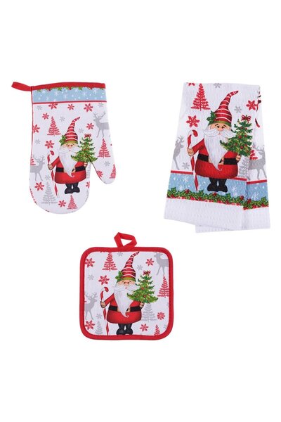 OEM Santa Claus Christmas Kitchen Towel Napkin Mitt Set - 3 pieces