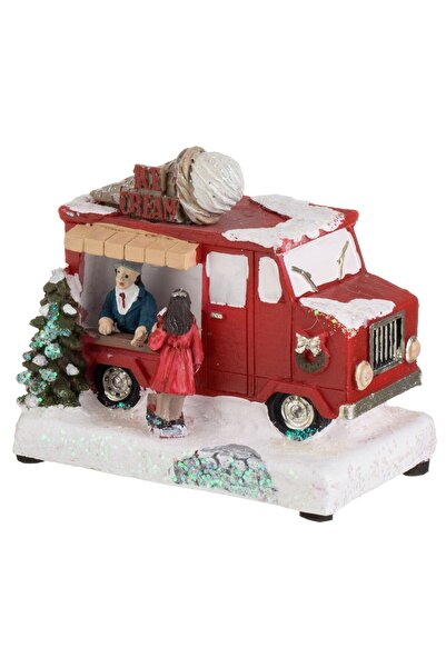 OEM Christmas Scene Ice Cream Truck with Figurine & LED Light 11x7x10cm