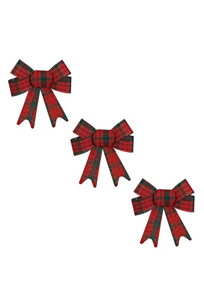 OEM Set of Red and Green Checkered Christmas Decorative Bows 12x14cm - 3pcs