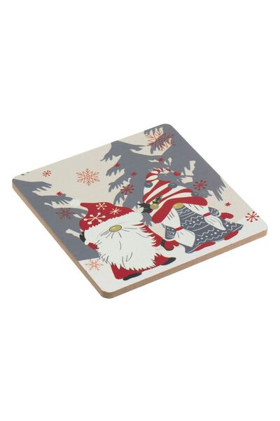 OEM Square MDF Christmas Glass Holder with Gnome Figurines 11x11cm