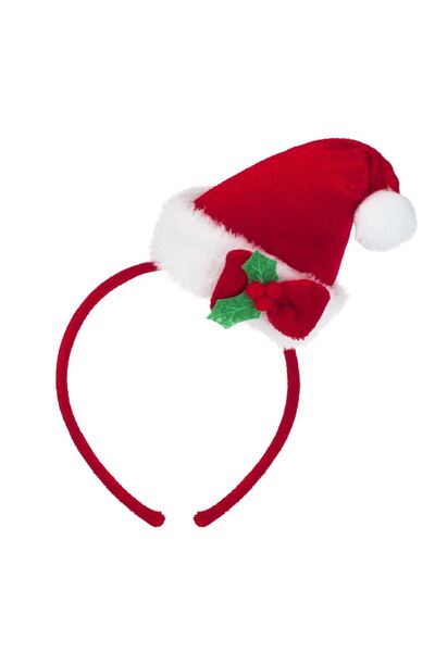 OEM Christmas Hair Wreath Red Velvet Hat with Pom Pom Bow Mistletoe Berries