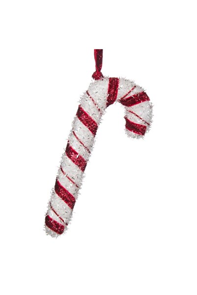 OEM Ornament Brad de Craciun din Spuma Baston Alb Argintiu Beteala 17 centimetri