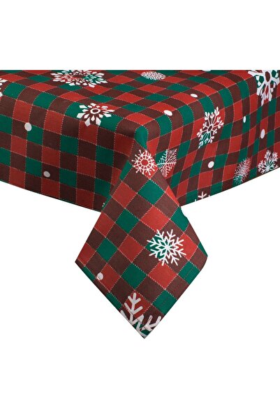 OEM Fata de Masa Decorativa de Craciun Rosie Verde in Carouri & Fulgi 240x140cm