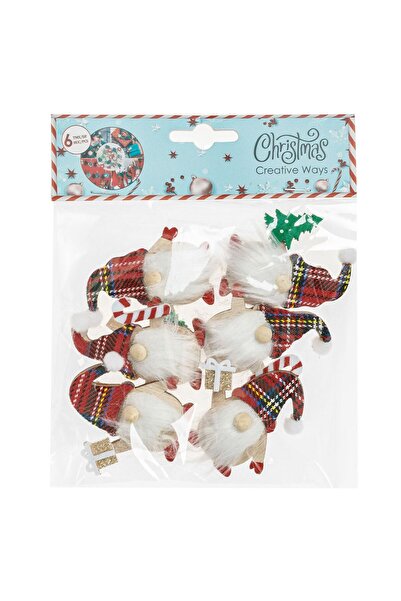 OEM Christmas Wooden Decorative Pliers with Gnome Figurine with Red Checkered Hat - 6pcs