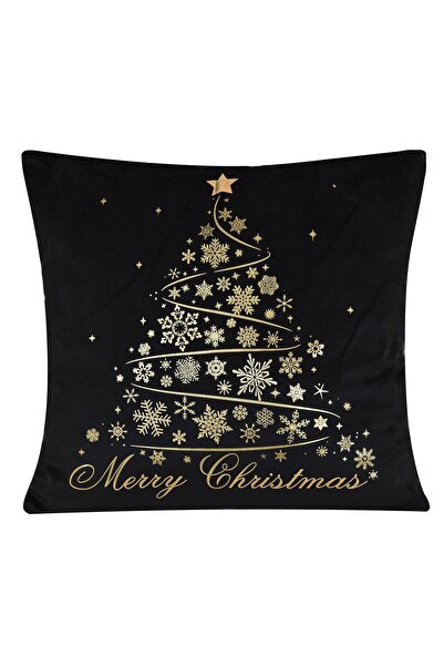 OEM Black Velvet Christmas Decorative Pillow with Gold Foil Fir Tree 43x43cm