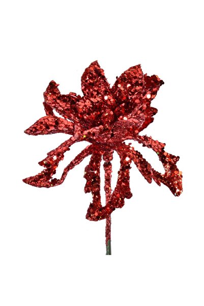 OEM Crenguta Decorativa de Craciun Flori Glitter Rosu 16cm