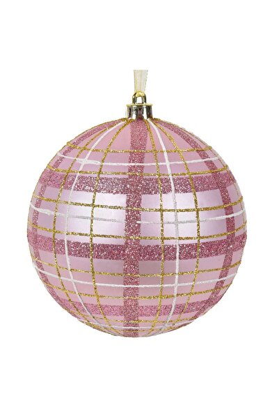 OEM Χριστουγεννιάτικο στολίδι δέντρου, ματ ροζ σφαίρα με ροζ χρυσά και λευκά ...