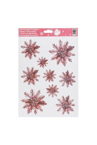 OEM Autocolante Decorative de Craciun Fulgi cu Glitter Roz 20x27cm