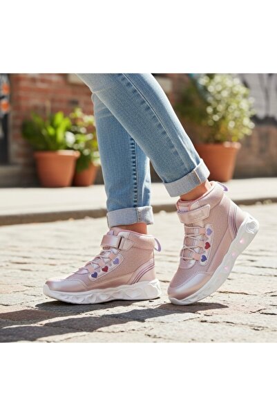 JOJO KIDS Girl's Lighted Orthopedic Thick-Soled Velcro Boots, Colorful Heart Boots