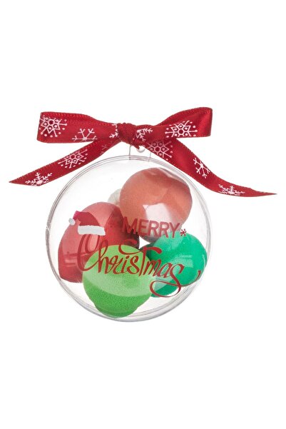 OEM Makeup Sponge Set Drops of Different Colors in Transparent Globe with Christmas Ribbon - 4pcs