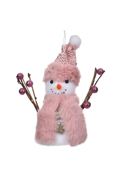 OEM Foam Christmas Tree Ornament White Snowman Scarf Pink Hat Branches 16cm
