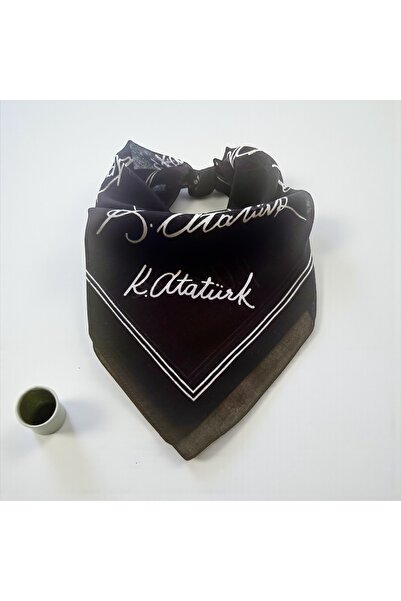 ALS Tasarım Dünyası Red Color Large Size Ataturk Signed Bandana with Striped Edges October 29, November 10, April 23 Bandana