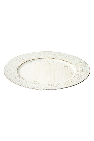 OEM Decorative Round Plastic Plate Beige Brushed with Snowflake Pattern Ø33cm