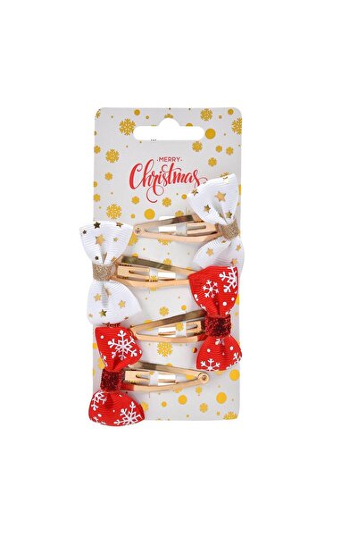 OEM Κόκκινα Λευκά Χριστουγεννιάτικα Μεταλλικά Κλιπ Μαλλιών με Φιόγκους, Νιφάδ...