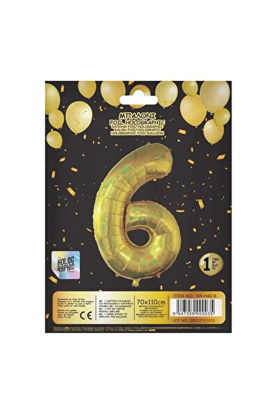 OEM Balon de Petrecere din Folie Metalizata Aurie Holografica Nr.6 - 110cm