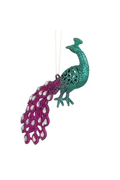 OEM Burgundy Peacock Christmas Tree Ornament with Glitter 20cm