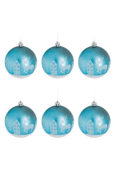 OEM Set of Turquoise Christmas Globes Snowscapes with Glitter Ø8cm - 6pcs