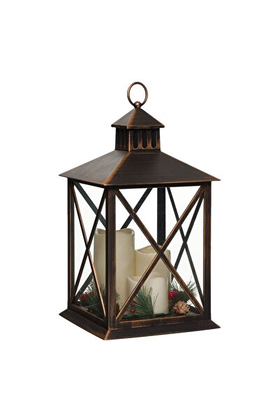 OEM Felinar Decorativ Bronz Suspendabil cu 3 Lumanari LED Coronita de Pin Vas...