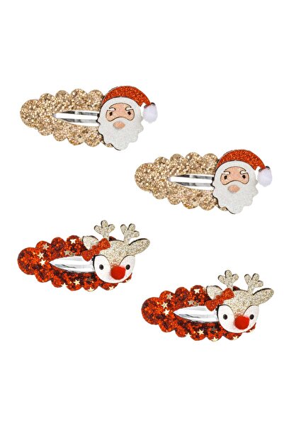 OEM Set Clame Par de Craciun Ren Mos Craciun Glitter Rosu Auriu - 4buc