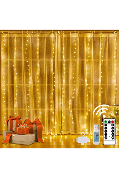 SUPER TRENDS LED Curtain Light 3x3 m, 300 LEDs, USB & Remote Control, 8 Lighting Modes, Warm White