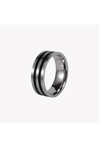 ZINK Men's Silver & Black Stainless Steel Ring | ZJRG005SPB