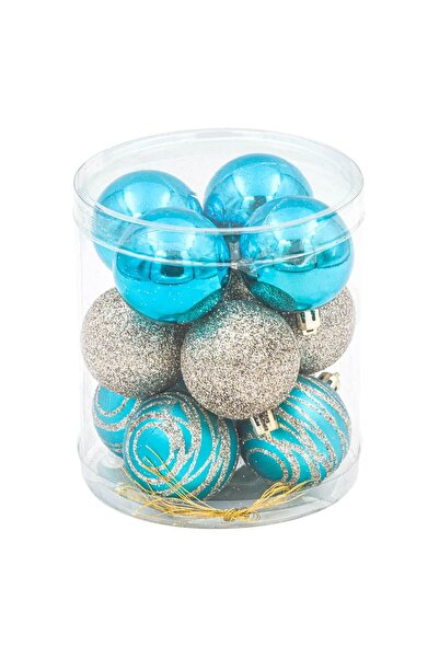 OEM Set of Christmas Baubles Turquoise Glitter Beige Ø5cm - 12pcs