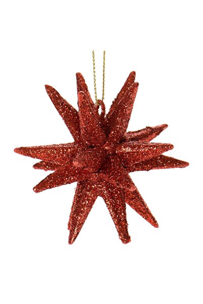 OEM Ornament Brad de Craciun Fulg 3D Rosu Glitter 9cm