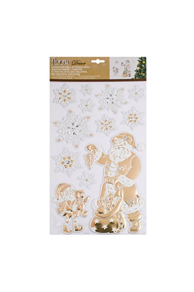 OEM Autocolante Decorative de Craciun Mos Craciun Fulgi Glitter Bej Alb 24x41cm