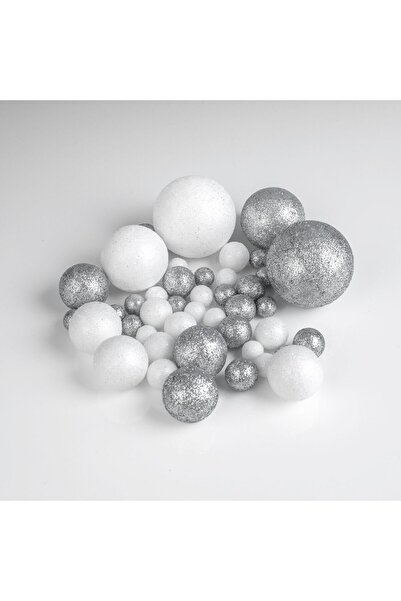 OEM Globuri Decorative din Spuma Albe Argintii cu Glitter de Craciun - 12g