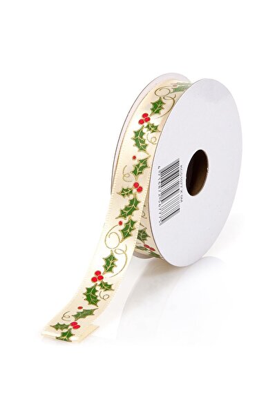 OEM Panglica Decorativa de Craciun Bej Aurie cu Vasc - 5m x 15mm