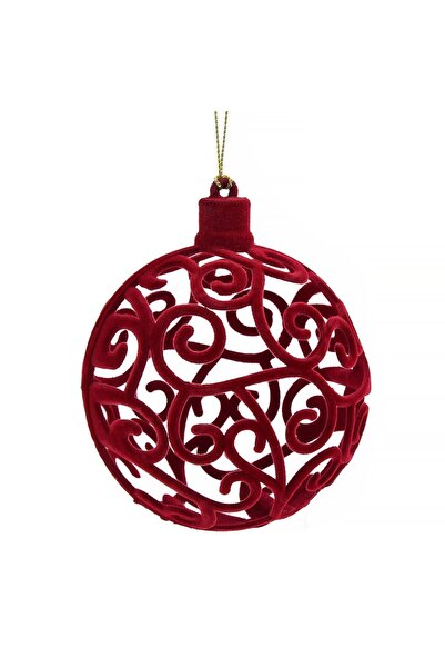 OEM Ornament Brad de Craciun Glob Catifelat Bordo cu Model Ø6cm