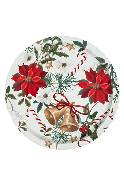 OEM Christmas Metal Tray Ecru Christmas Bells Ø26cm