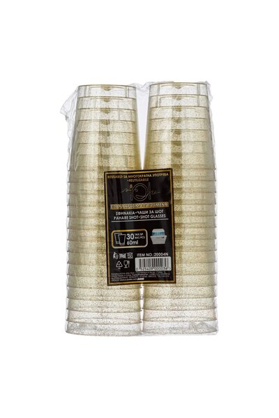 OEM Set of 60ml Reusable Transparent Plastic Shot Glasses with Gold Glitter - 30pcs