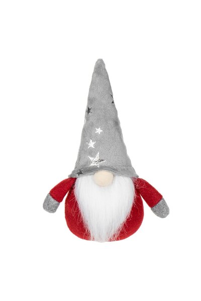 OEM Figurina Decorativa de Craciun Gnome cu Caciula Gri Rosie Alba Stele 17cm