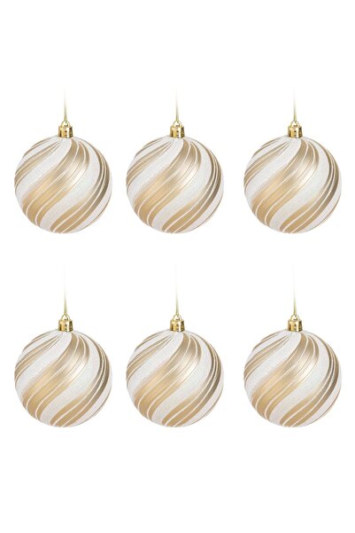 OEM Set Globuri de Craciun Bej cu Glitter Holografic Ø8cm - 6buc