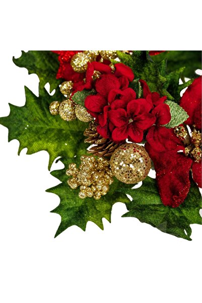 OEM Inel Decorativ Lumanare de Craciun cu Craciunite Rosii Pomusoare Aurii Glitter Ø24cm