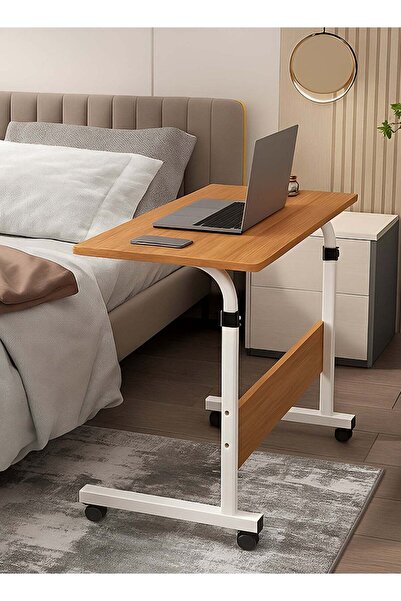 Taimi Side Table with Wheels Adjustable Height Laptop Table For Sofa, and Living Room Wood Color 60X40CM