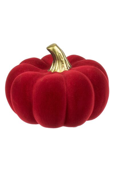 OEM Decoratiune Ceramica de Craciun Dovleac Catifelat Rosu cu Coada Aurie 12x...