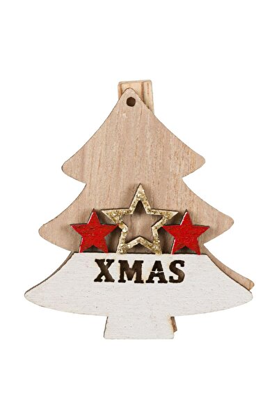 OEM Christmas Decorative Wooden Pliers Fir Stars 5cm - 5pcs